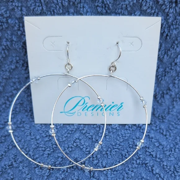 Premier Designs Silver Beaded Hoop Earrings - Picture 1 of 2